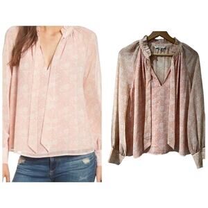 Rebecca Minkoff Women Viko pink floral Tie Neck Long Sleeve Top size M A001792